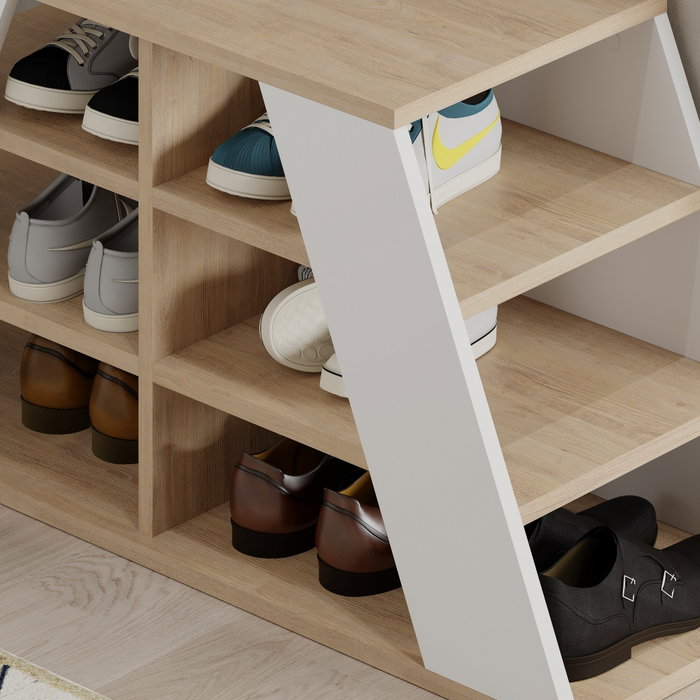 Hanah Home Pyramid Shoe Bench - Roble y Blanco